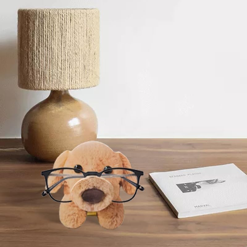 HyeeArt Wooden Animal Glasses Holder , Newsukie - Cute Solid Pine Wood Eyeglasses Stand,Carving Sunglasses Eyeglass Display Stand,Newsukie Creative Gift Glasses Holder for Desk (Flowers Highland Cow) (Dog-6) - Image 5